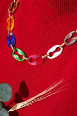 Renkli Kolyeli Basic Triko İkili Takım Kırmızı - İkili Takım