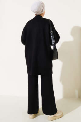 Renkli Kolyeli Basic Triko İkili Takım Siyah - İkili Takım