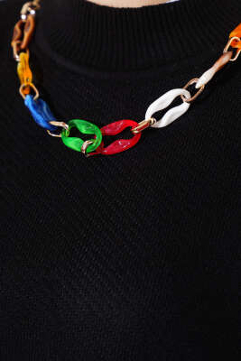 Renkli Kolyeli Basic Triko İkili Takım Siyah - İkili Takım