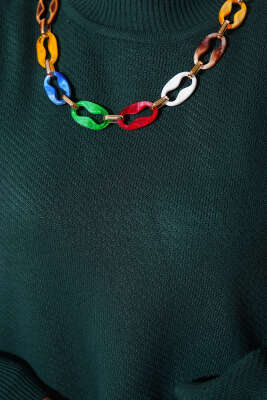 Renkli Kolyeli Basic Triko İkili Takım Zümrüt - Triko İkili Takım