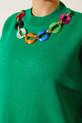 Renkli Kolyeli İkili Takım Zümrüt Yeşili - Thumbnail