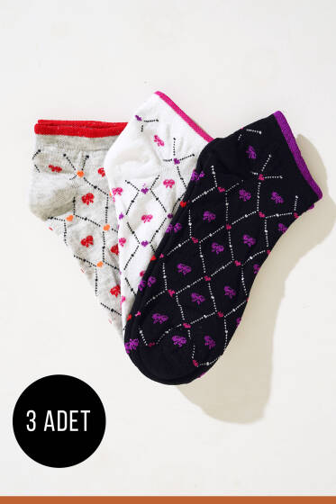 Renkli Seri Üçlü Patik Çorap Asorti 12 - KADIN ÇORAP