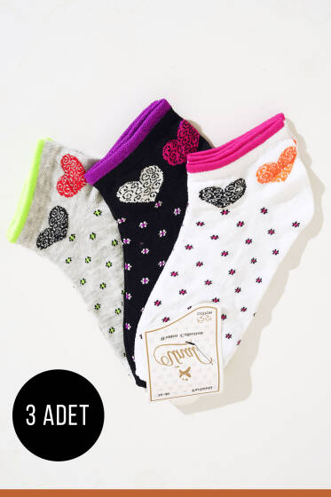 Renkli Seri Üçlü Patik Çorap Asorti 8 - KADIN ÇORAP