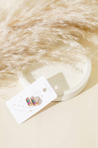 Renkli Taşlı Kıkırdak Küpe Gold - Küpe