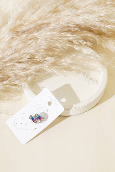 Renkli Taşlı Kıkırdak Küpe Gümüş - Küpe