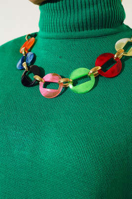 Renklli Kolye Detaylı Triko Tunik Benetton - Thumbnail