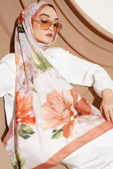 Retro Çiçek Desenli Şal Taba - Başörtüsü