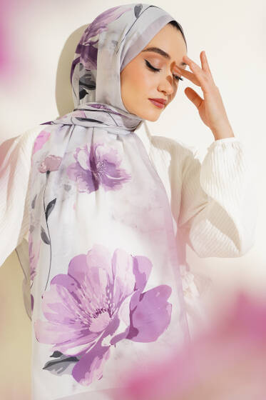 Retro Çiçek Desenli Şal Taş - Başörtüsü