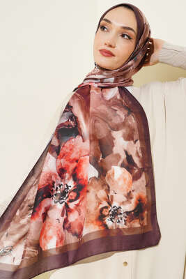 Retro Daisy Şal Acı Kahve - Başörtüsü