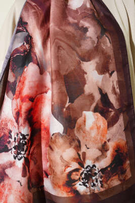 Retro Daisy Şal Acı Kahve - Başörtüsü