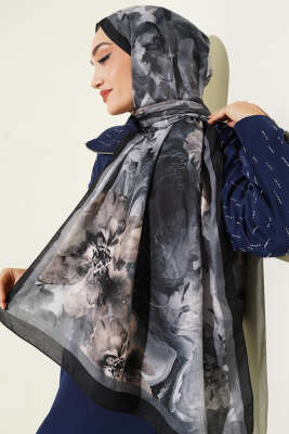 Retro Daisy Şal Antrasit - Başörtüsü