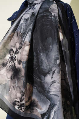 Retro Daisy Şal Antrasit - Başörtüsü