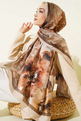 Retro Daisy Şal Bej - Başörtüsü