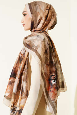 Retro Daisy Şal Bej - Başörtüsü