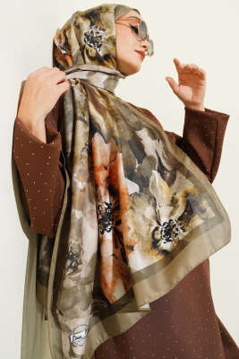 Retro Daisy Şal Haki - Başörtüsü