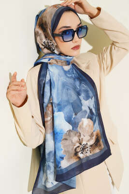 Retro Daisy Şal Lacivert - MODA KAPRİS