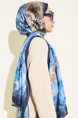 Retro Daisy Şal Lacivert - Başörtüsü