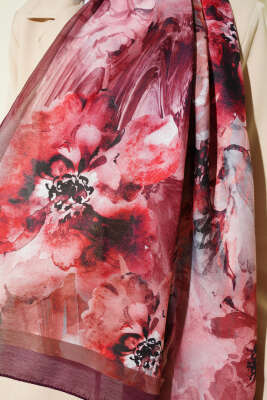 Retro Daisy Şal Mürdüm - Başörtüsü