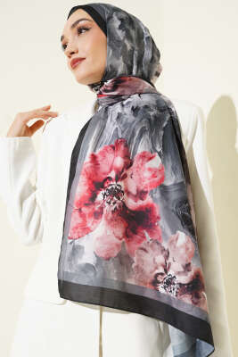 Retro Daisy Şal Siyah - Başörtüsü