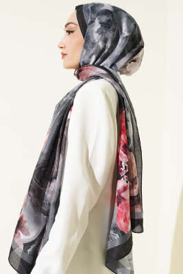 Retro Daisy Şal Siyah - Başörtüsü