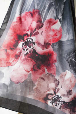 Retro Daisy Şal Siyah - Başörtüsü