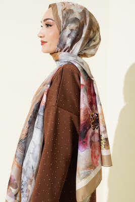 Retro Daisy Şal Yağ Yeşili - Başörtüsü