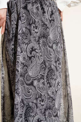 Retro Desen Asimetrik Şifon Etek Siyah - Etek