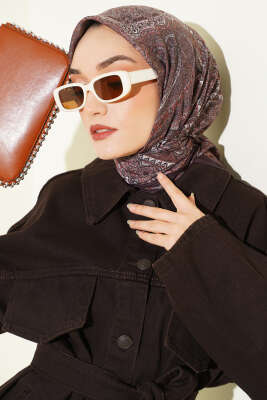 Retro Desen Bambu Kraş Eşarp Acı Kahve 