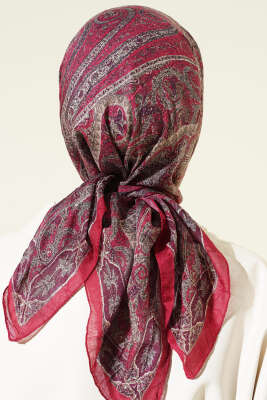 Retro Desen Bambu Kraş Eşarp Bordo - Günün Seçilenleri