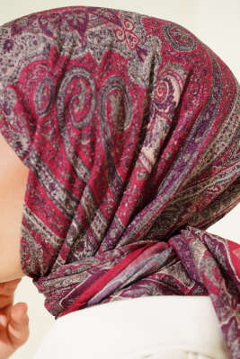 Retro Desen Bambu Kraş Eşarp Bordo - Günün Seçilenleri