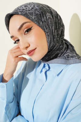 Retro Desen Bambu Kraş Eşarp Gri 