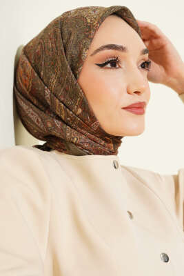 Retro Desen Bambu Kraş Eşarp Haki 