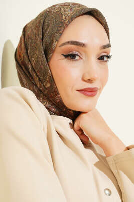 Retro Desen Bambu Kraş Eşarp Haki - Günün Seçilenleri