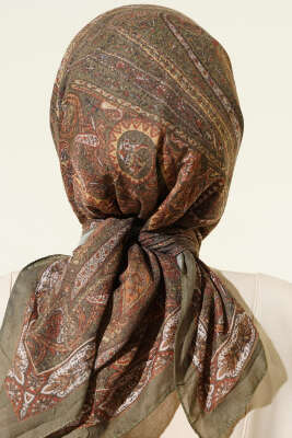 Retro Desen Bambu Kraş Eşarp Haki - Günün Seçilenleri