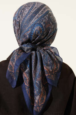 Retro Desen Bambu Kraş Eşarp İndigo - Günün Seçilenleri