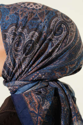 Retro Desen Bambu Kraş Eşarp İndigo - Günün Seçilenleri