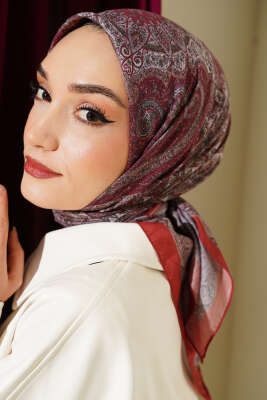 Retro Desen Bambu Kraş Eşarp Kiremit 