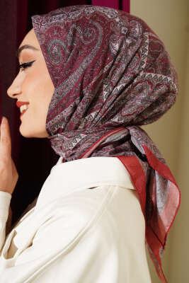 Retro Desen Bambu Kraş Eşarp Kiremit - Günün Seçilenleri