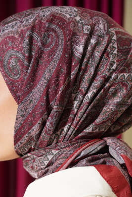 Retro Desen Bambu Kraş Eşarp Kiremit - Günün Seçilenleri