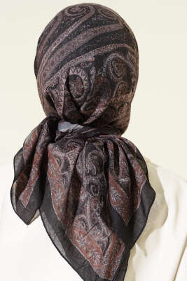 Retro Desen Bambu Kraş Eşarp Siyah Camel - Günün Seçilenleri