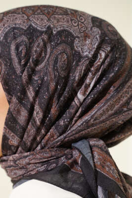 Retro Desen Bambu Kraş Eşarp Siyah Camel - Günün Seçilenleri