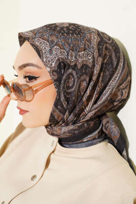 Retro Desen Bambu Kraş Eşarp Siyah Gri - Günün Seçilenleri