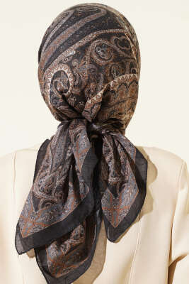 Retro Desen Bambu Kraş Eşarp Siyah Gri - Günün Seçilenleri