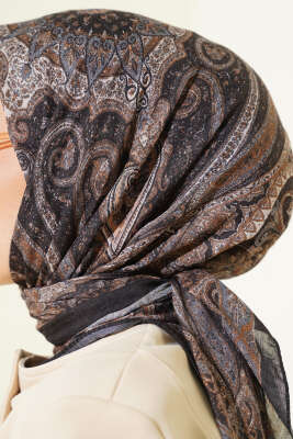 Retro Desen Bambu Kraş Eşarp Siyah Gri - Günün Seçilenleri