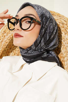 Retro Desen Bambu Kraş Eşarp Siyah 