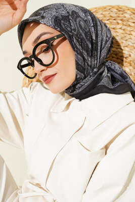 Retro Desen Bambu Kraş Eşarp Siyah - Günün Seçilenleri