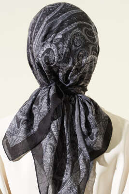 Retro Desen Bambu Kraş Eşarp Siyah - Günün Seçilenleri