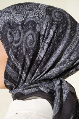 Retro Desen Bambu Kraş Eşarp Siyah - Günün Seçilenleri