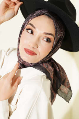 Retro Desen Bambu Kraş Eşarp Siyah Latte 