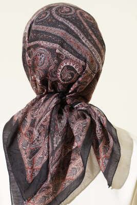 Retro Desen Bambu Kraş Eşarp Siyah Latte - Günün Seçilenleri